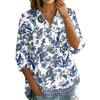 Women's Button Front Vintage Floral Print Shirt Top Three Quarter Sleeve Loose Fit Blouse with Lapel Collar Casual Wear