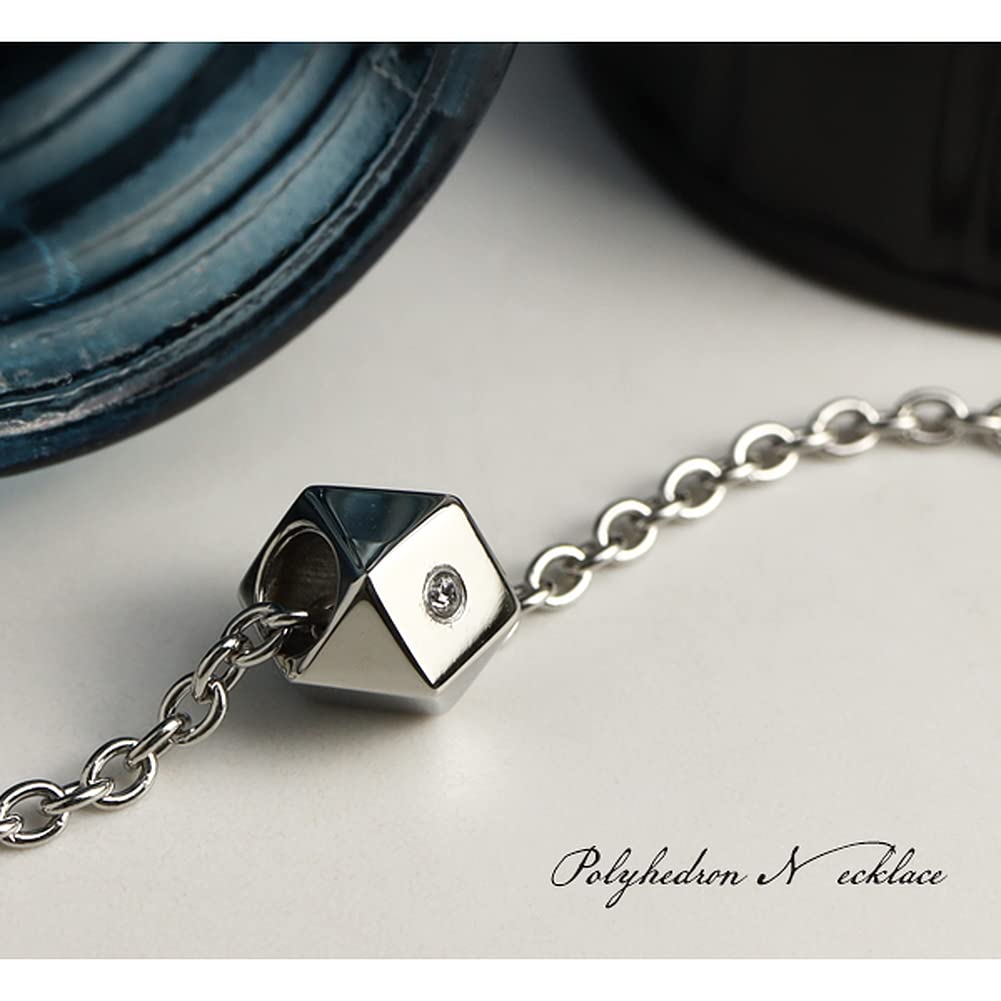 [Shinjuku Gin No Kura] Polyhedron Zirconia Surgical Stainless Steel Necklace In Rose Gold for Women, Hypoallergenic, Pink