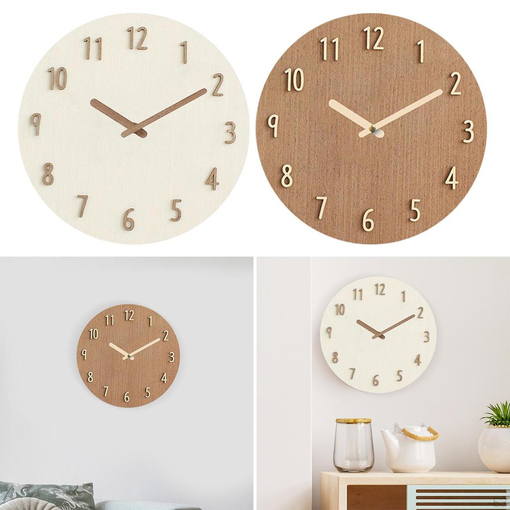 Round Hanging Clock Non Ticking 12inch Silent Movement Wall Watch for Anniversary Dorm Kitchen