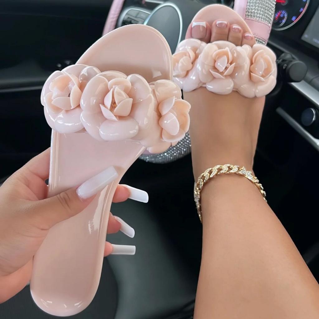 Fashion 2025 New Women Spring/Summer Collection Jelly Color One Word Shoes Beach Daily Shopping Home Essential Casual Slippers