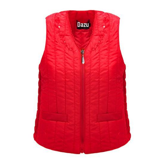 Middle-aged and Elderly Women s Thickened Down Cotton Vest – Autumn/Winter Warm Plus Size Mom Vest 5XL for 155-175 lbs