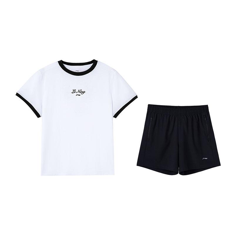 

Li-Ning Classic Versatile Short Sleeve Simple Comfortable Shorts Casual Sports Suit Women suit Standard-White Black W880-1+W518-1 S