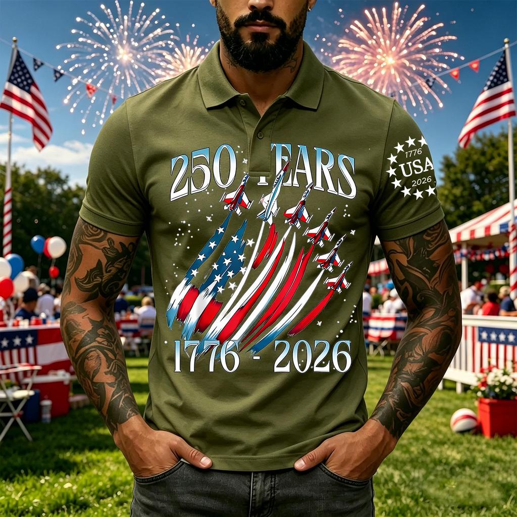 Men's Casual Short Sleeve Polo Shirt Independence Day Print 250 Years Commemorative Graphic Design Classic Fit Breathable Fabric