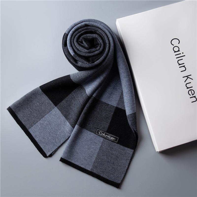 2026 New Men's Wool Plaid Scarf – Trendy Knitted Korean Style, Versatile and Warm Winter Accessory
