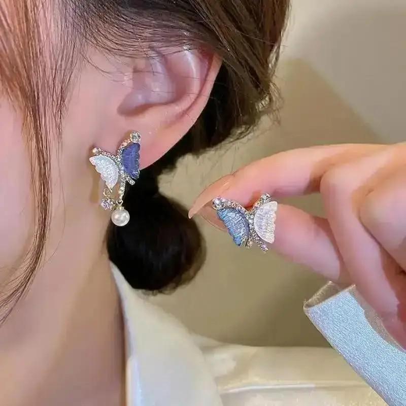 925 Silver Needle Korean Fashion Pearl Tassel Earrings For Women Jewelry Trending New Luxury Women's Zircon Pearl Earrings