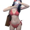Red Striped Three-Piece Bikini Set for Small Chest - Sexy and Stylish Swimwear