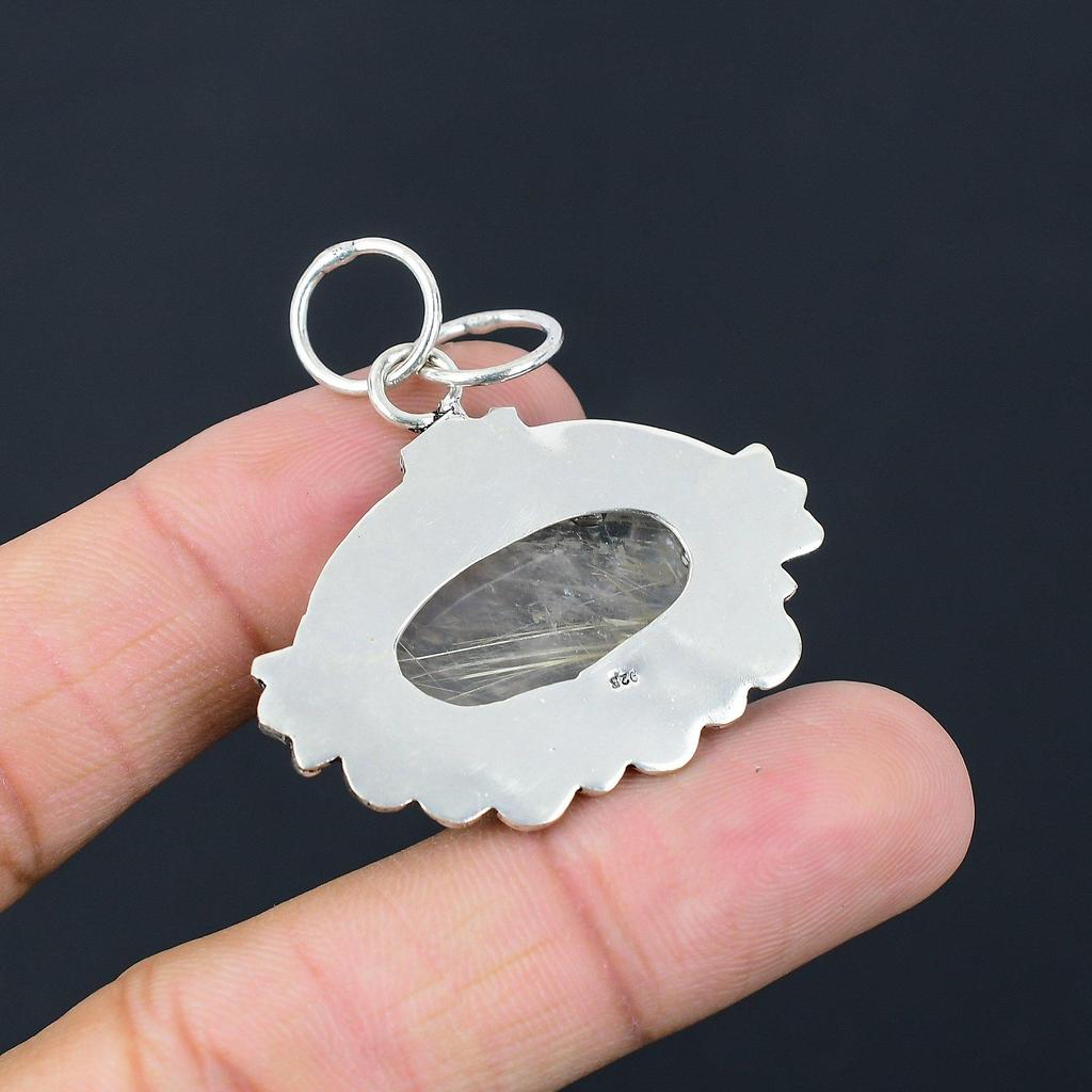 Cadou Pentru Ea Argint Sterling 925 Piatră Prețioasă Rutil Auriu Natural Bijuterii Pandantiv