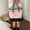 Cute Dachshund Embroidery Tote Bag Large Capacity Zipper Shoulder Bag Kawaii Pink Cartoon Pattern Women School Commute Handbag