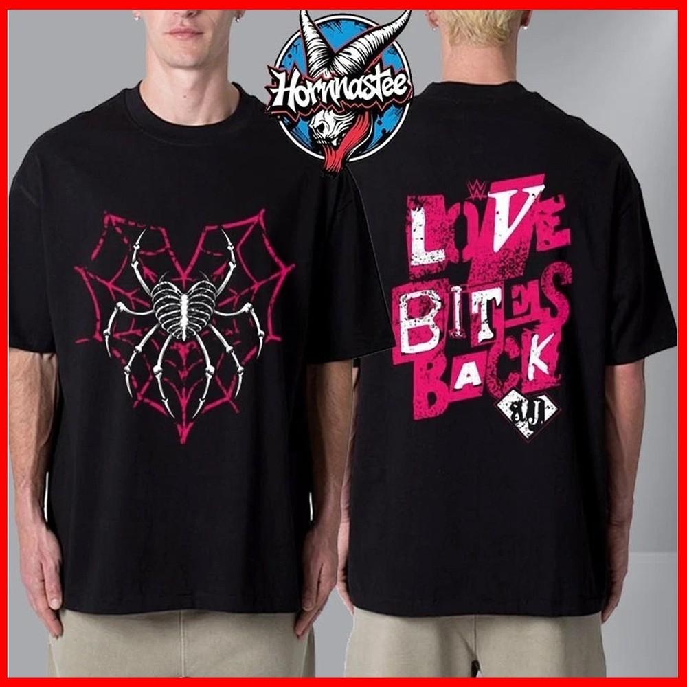 30% AJ Lee Love Bites Spider Web T-Shirt Two Sided Gift All Size Unisex T-Shirt XL