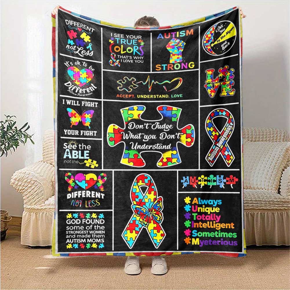 Autism Awareness Quotes Gift Blanket Ultra-Soft for Sofa Couch Office Bed Picnics Four Seasons Universal Digital Print Ideal Picnic Accessory Y47