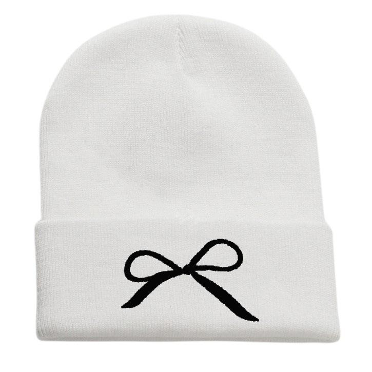 Bow Embroidered Flower Knitted Hat Versatile Wool Hat Outdoor Riding Pullover Hat