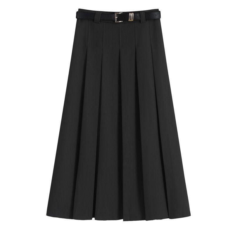 Elegant High-Waisted A-Line Pleated Skirt - Mid-Length, Slimming, Fashionable Niche Design