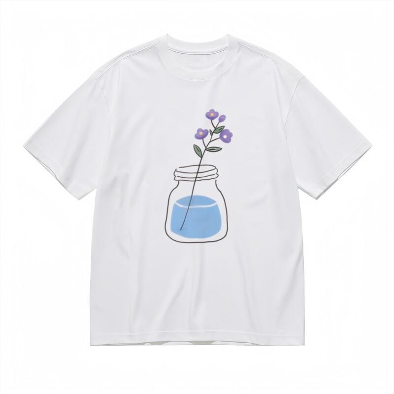 

Women s Breathable Classic T-Shirt Blue Liquid Vase Floral Design 100% Cotton 3XL