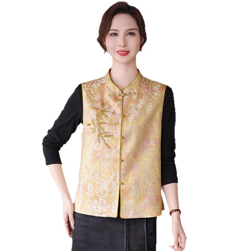 2026 Women's Embroidered Spring Vest – Chinese National Style Outerwear for Middle-Aged & Elderly