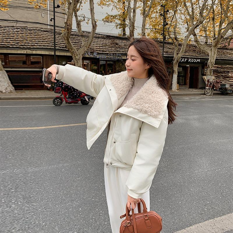 Nye allsidige lammeskinn bomullspolstrede klær dame kort lammeull dun bomullspolstrede klær vinter reverskrage bomullspolstret jakke