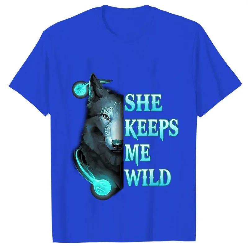 She Keeps Me Strong He Keeps Me Safe Couple Matching T Shirt Wolf Couple T Shirt Casual Black LOVER Shirt Tops Valentine Shirts