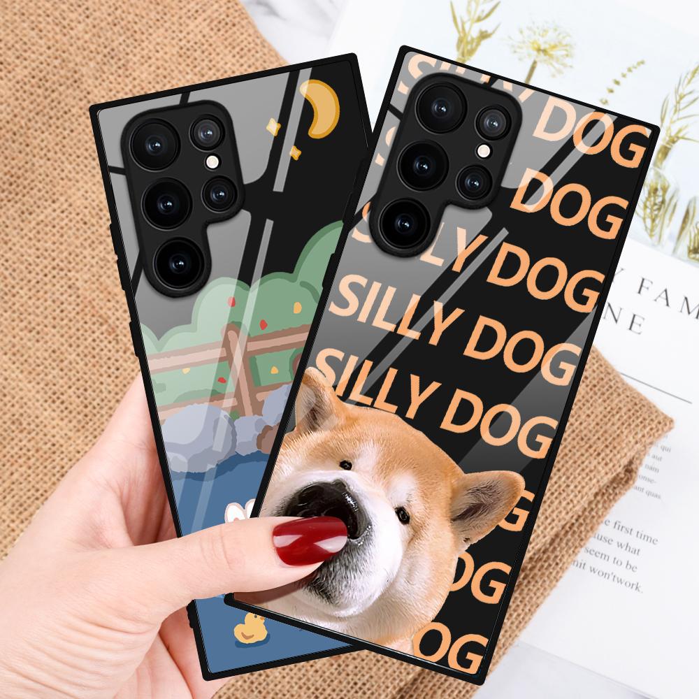 Phone Case For Samsung Galaxy S22 Plus Ultra Cartoon Cheese Glass Cases For Galaxy S20 Fe S21ultra S23plus S21fe Tpu Black Cover