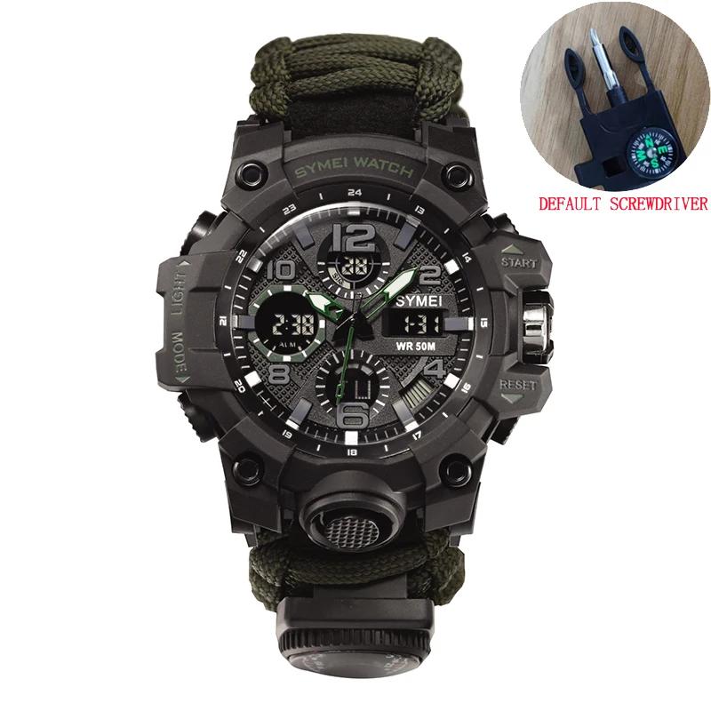Outdoor Survival Men Watch Multifunctional Waterproof Military Tactical Paracord Watch Compass Thermometer Quartz Watch
