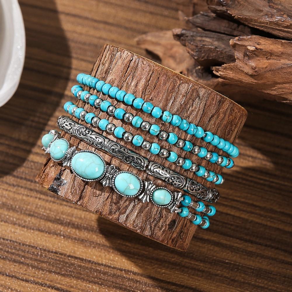 Set di Braccialetti con Perline Turchesi Decorate in Stile Bohémien per Donne Gioielli a Catena con Perle di Pietra Naturale Trendy Vintage Regali