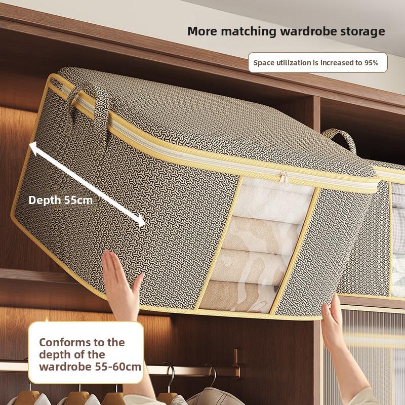 1pc Non-woven Fabric Storage Box Foldable Large Capacity Quilt Storage Bag Transparent Visible Clothing Bag Wardrobe Organizer