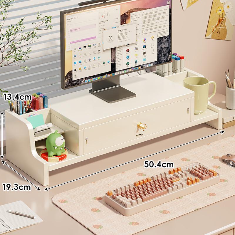 Desktop Monitor Stand with Drawer and Storage Shelf