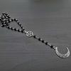 Trendy Gothic Crescent Pentagram Necklace with Black Beads Charm