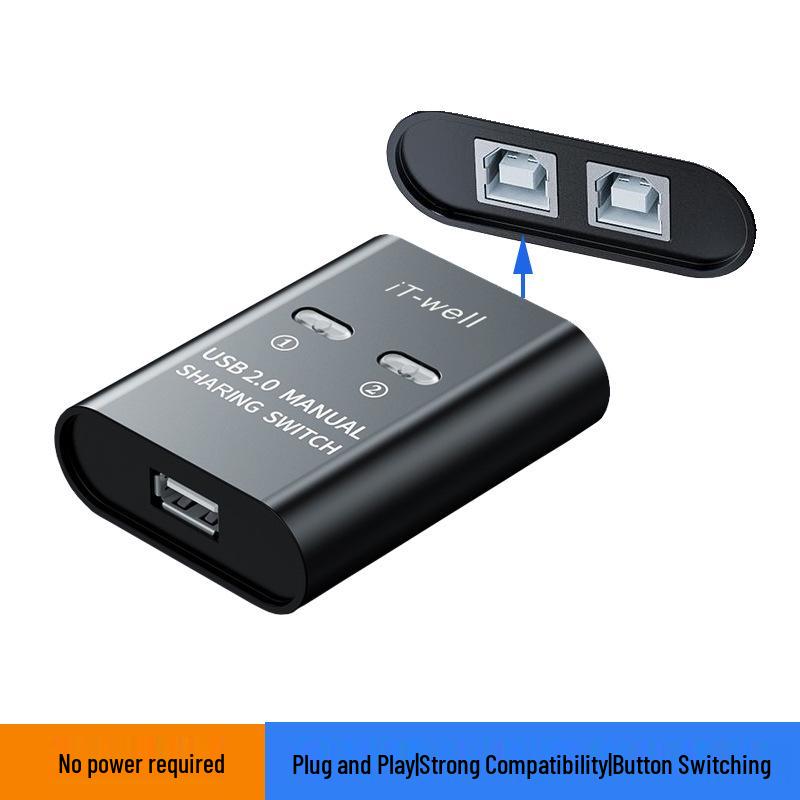 USB Printer Sharing KVM Switch: Dual Interface & One Output Splitter 1 USB A Port + 2 USB B Ports чёрный