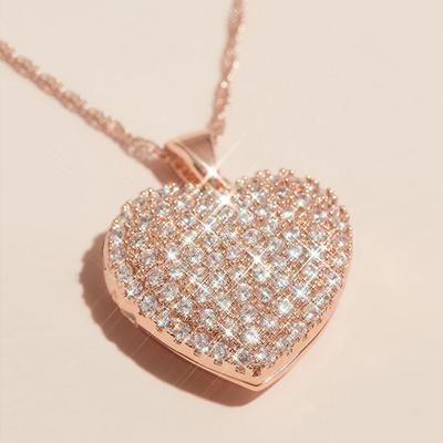 Ästhetische roségoldene Herzkette für Frauen, vollständig mit funkelnden Zirkonia-Steinen besetzt, Modeschmuck für Hochzeit, Geburtstagsgeschenk, Großhandel