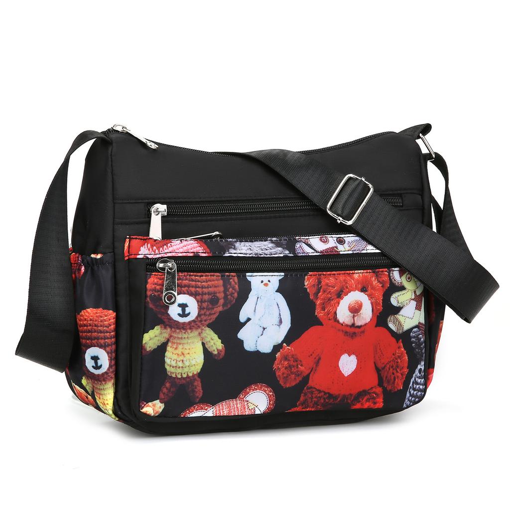 Women Elephant Print Crossbody Bag Multi Pocket Shoulder Bag Large Capacity Lightweight Travel Messenger Purse Zipper Handbag