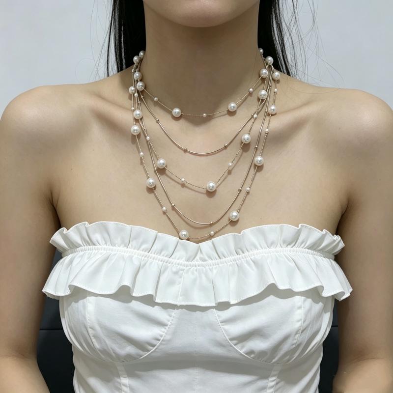 European and American Multi-layer Round Bead Necklace - Light Luxury Clavicle Chain for Women
