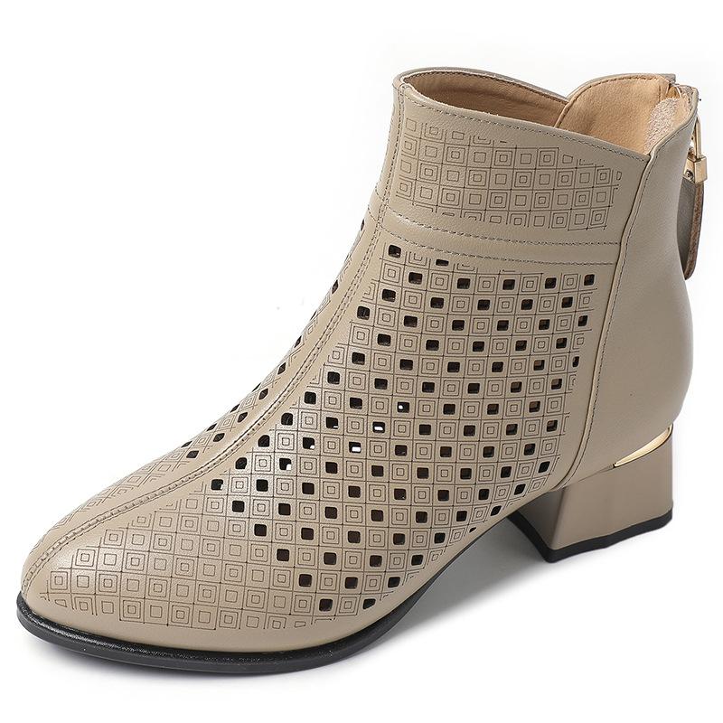 

Fashion GKTINOO Ankle Boots Zipper Footwear Hollow Out Fashion Ladies High Heels Round Toes Genuine Leather Summer Shoes 225