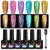 LILY'CUTE Barevná sada gelových laků Cat Eye 7barevná Laserový Flash Diamantový Cat Eye Nail Gel Kit