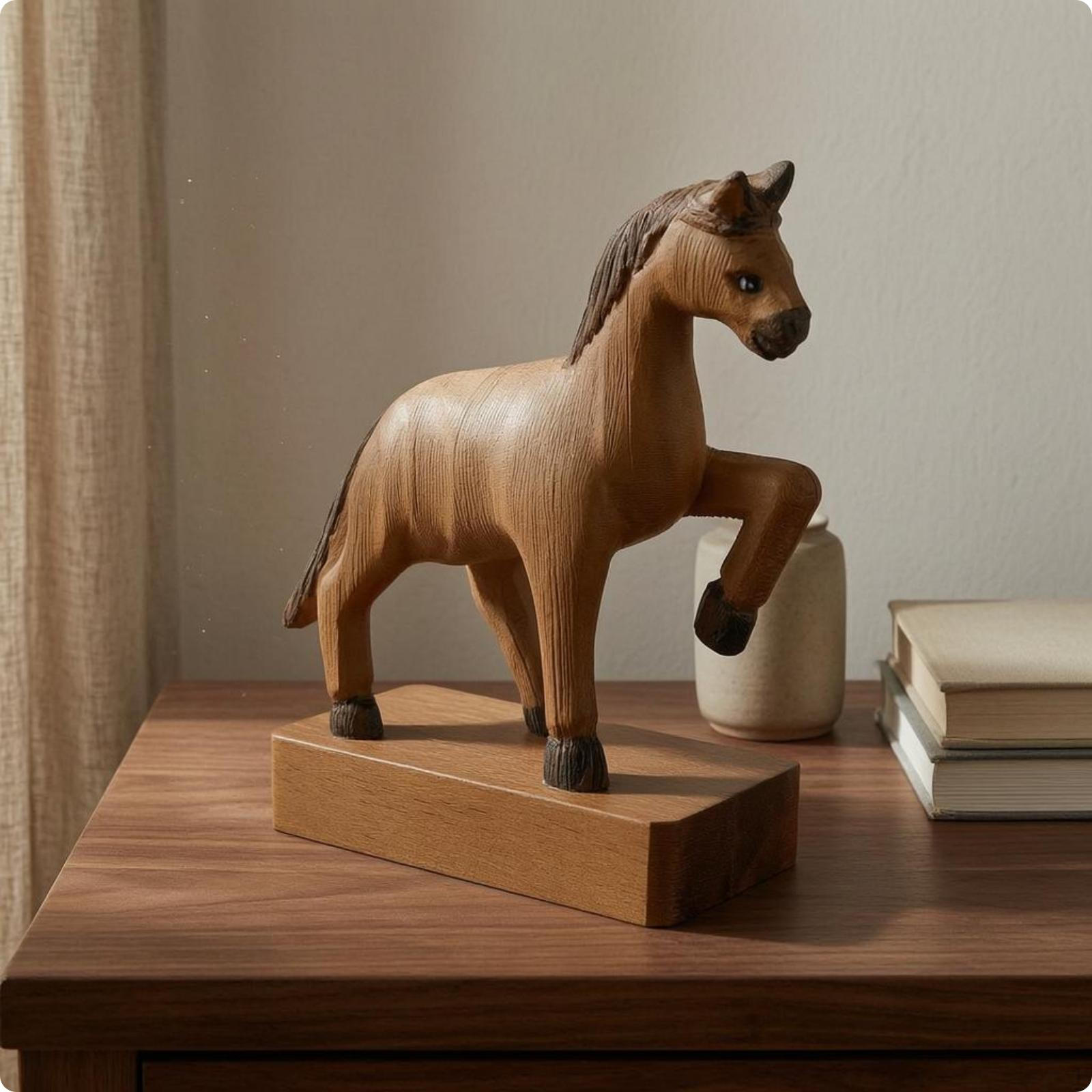 Wooden Horse Sculpture Raised Front Leg Figurine Wood Finish Home Decor S 6h047b