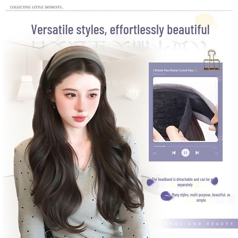 Gray Half-Head Big Waves Wig with Detachable Thickening Cap