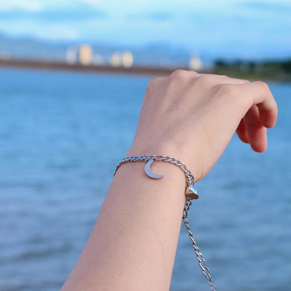 2Pcs Sun Moon Charm Magnet Attraction Stainless steel Bracelets for Couples Men Women Jewelry Wholesale Valentine's Day Gifts