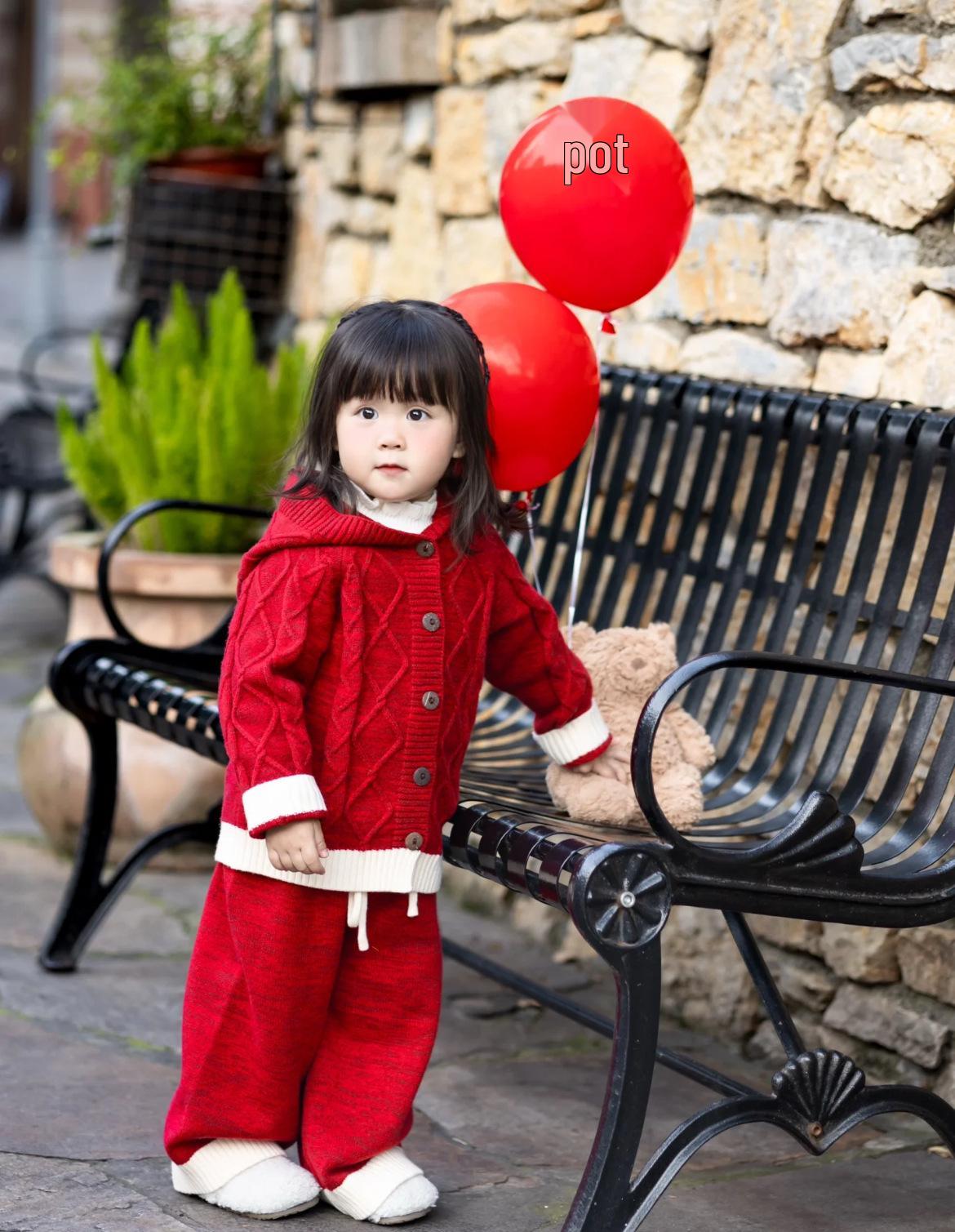 

Girls Red Knit Christmas Sweater & Pants Set for Autumn/Winter - Baby & Toddler Holiday Outfit 120 cm