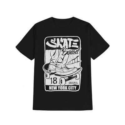 Men's Casual Crew Neck T-Shirt with Skateboard Graphic SKATE BOARD Print Black Polyester Machine Washable Ideal Gift for Men