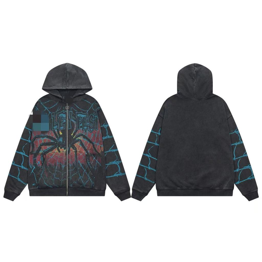 25SS high quality VAL beauty high street retro washing water old white ink direct injection hoodie men and women the same sweater