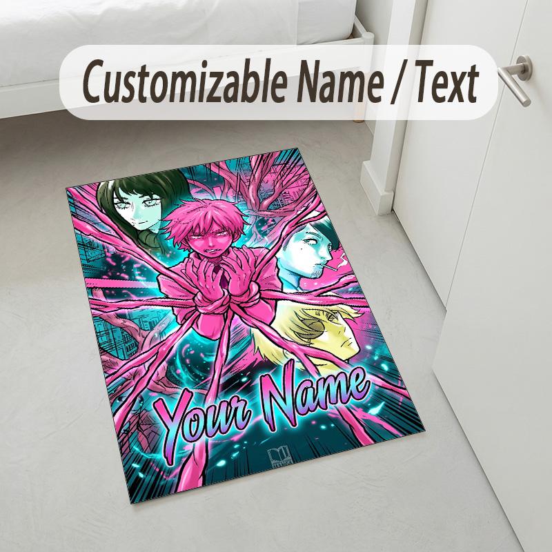 Personalized Crystal Velvet Carpet,Chainsaw Man Custom Printed Name, Plush Area Rug For Home Indoor Decor