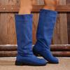 Pleated Boots Women Faux Suede Flock Knee High Boots  Women Shoes Fashion Slip On Square Low Heel Knight Booties Mujer