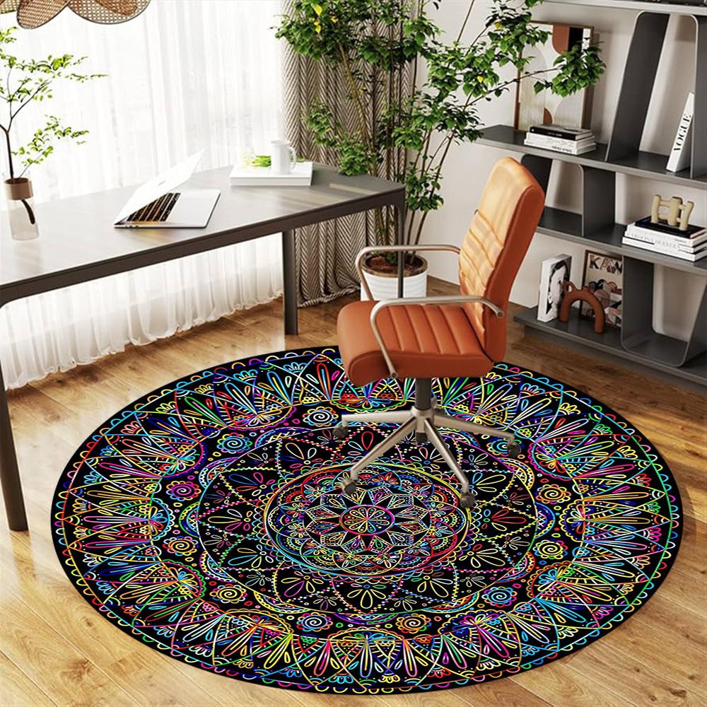 1pc Mandala, Abstract Pattern Office Round Rugs, Under Chair Round Rugs for Living Room, Bedroom, Bathroom Decoration Carpet 091819