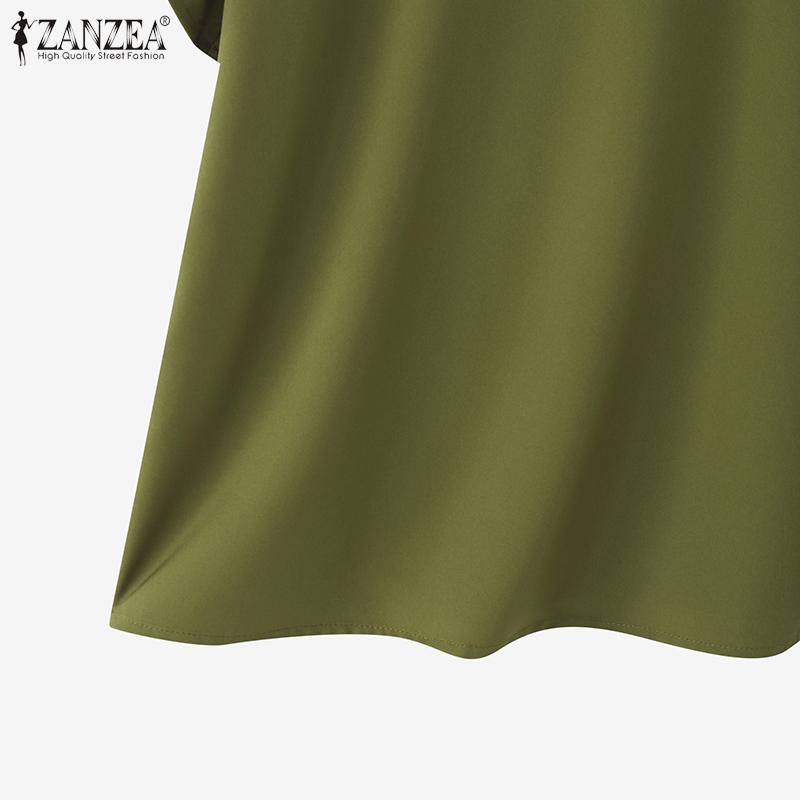 ZANZEA Women Stand Collar Summer Casual Ruffles Short Sleeve Blouse