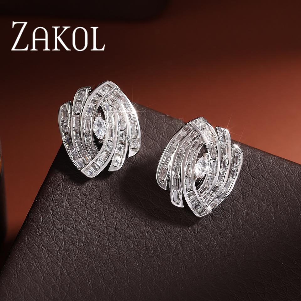 ZAKOL Shiny Geometric Cubic Zirconia Stud Earrings For Women Exquisite Fashion Charm Irregular Design Jewelry Party Gifts