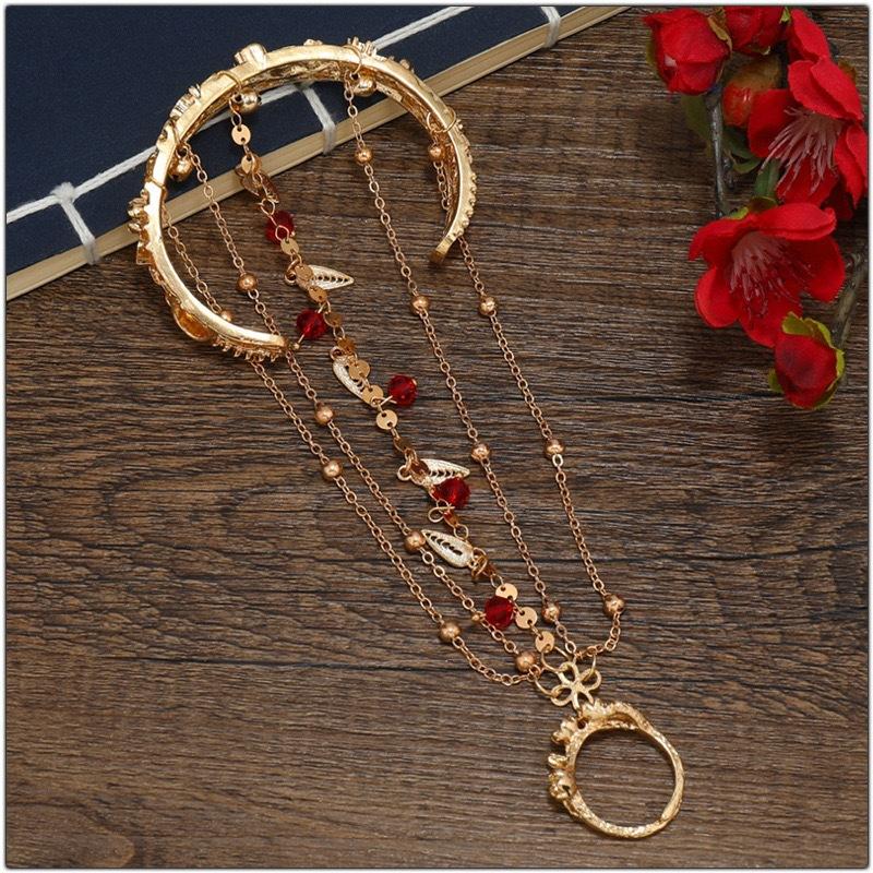 Styl Panna Młoda Zestaw Biżuterii Damskie Nowe Chińskie Akcesoria Antyczna Brygada Klaskający Pierścień Bransoletka Ślubna