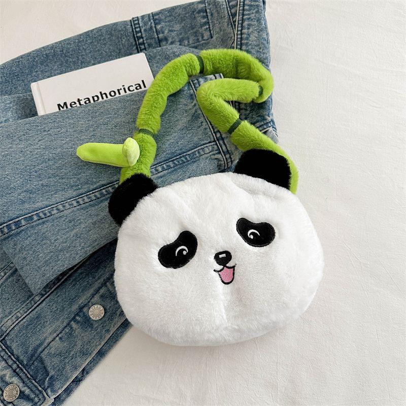 Cute Panda Plush Shoulder Bag Soft Bamboo Handle Crossbody Bag Cartoon Animal Handbag Suitable For Kids And Adults Holiday Gifts