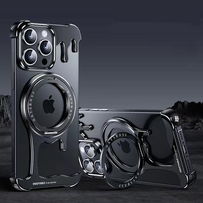 Luxury Liquid Metal for Magsafe Wireless Charge Case for iPhone 16 15 14 13 Pro Max Aluminum Bumper Car Magnetic Stand Phone Cover