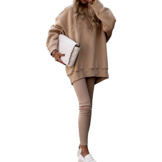 2 Stück/Set Herbst Sweatshirt Hose Set Elastische Taille Lange Ärmel Rundhalsausschnitt Einfarbige Locker Hält Warm Pullover Dick Einfach