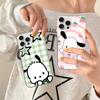 Cute P-Pochacco Phone Case For iPhone 16 15 11 12 13 14 17 Pro Max Plus Silvery Satin Cover Funda