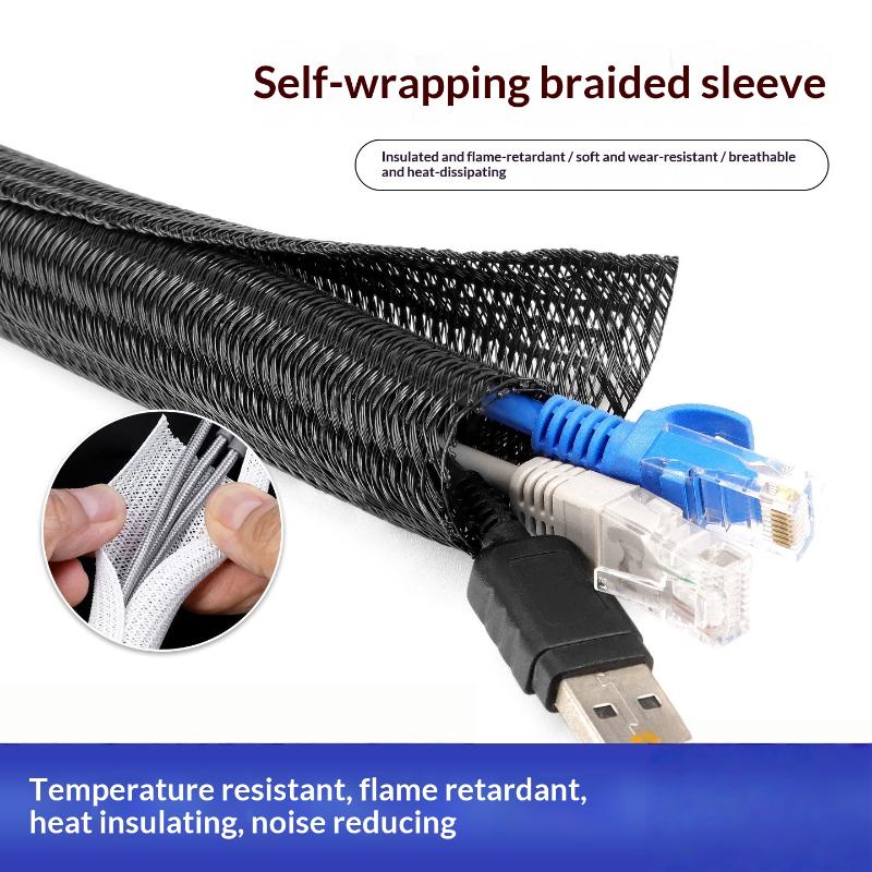 1Pcs 8~32Mm Self-Closed Insulated Sheath 1 Meter Pet Braided Cable Sleeve High Protection Wear Resistant Wire Organizer Sleeving