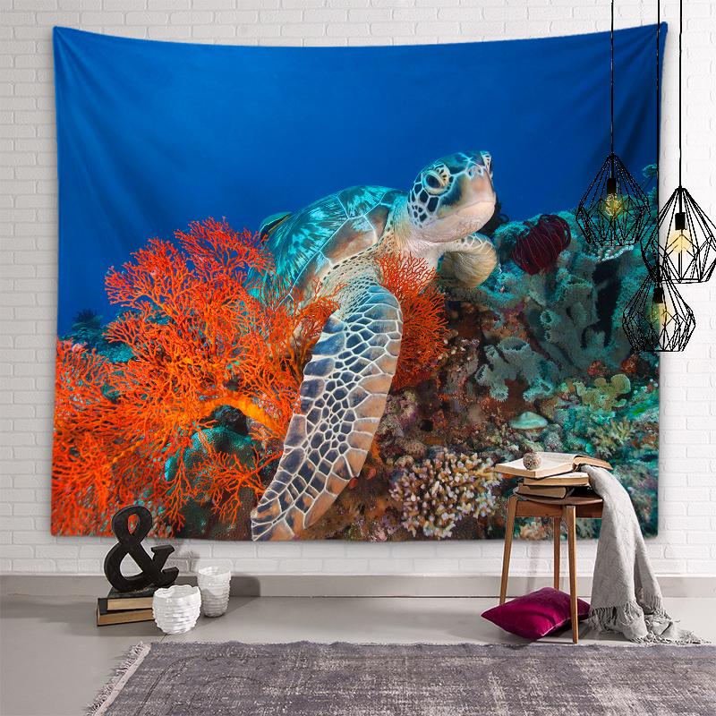 

Милый гобелен с черепахой, подводный мир, фон, настенное художественное украшение, настенное украшение для спальни, общежития, украшение для дома 100X75CM